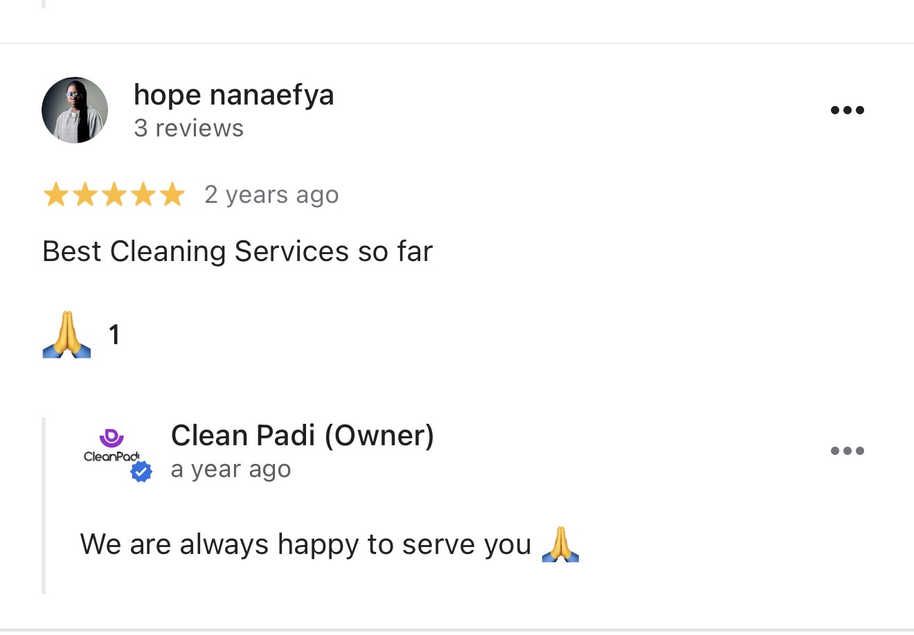Client rates Clean Padi 5 star.